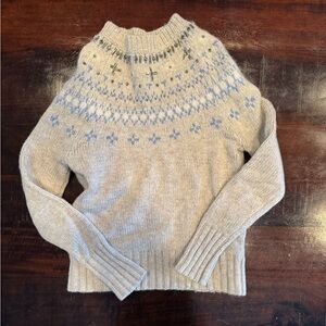 J. Crew Cream and Blue Patterned Turtleneck Sweater